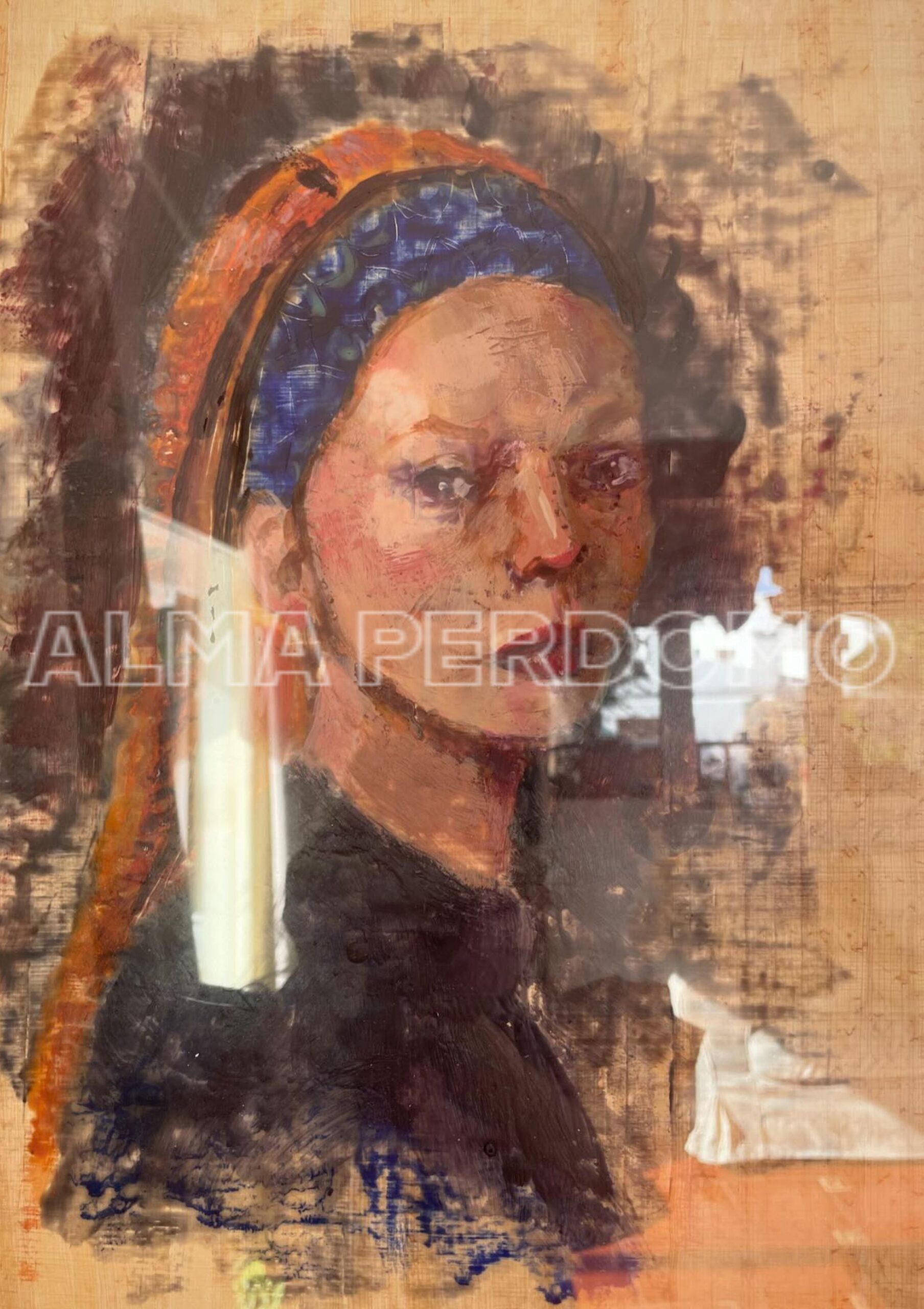 Mujer de bandó azul